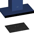 Sleek Blue Range Hood And Black Gas Stove For Modern Kitchen