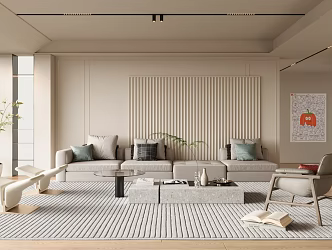 Modern Cream Home Living Room Sofa Coffee Table Combination Background Wall 3d model