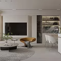 Modern Living and Dining Room Interior With Sofa Dining Table Chairs and Floor Lamp