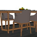 Modern Dining Table Set With Marble Top Chairs Fruit Bowl And Glasses 3d model