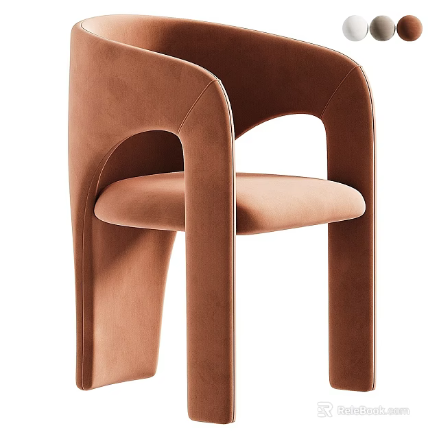 Modern Brown Velvet Accent Chair With Curved Armrests And Sleek Design 3d model 
