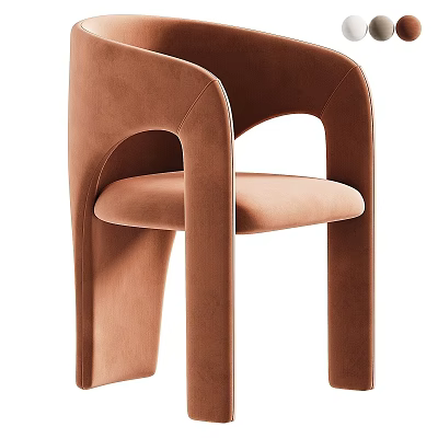 Modern Brown Velvet Accent Chair With Curved Armrests And Sleek Design 3d model