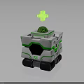 White And Green Small Robot With Green Cross Symbol And Top Plant On Tracks
