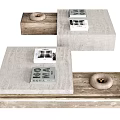 Modern Coffee Table With Wooden Frame Marble Top And Small Decorative Storage Trays