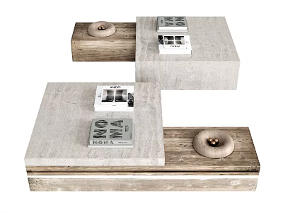 Modern Coffee Table With Wooden Frame Marble Top And Small Decorative Storage Trays 3d model