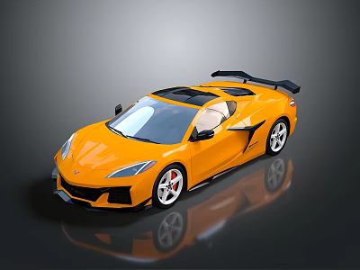 Yellow Sports Car With Aerodynamic Body Black Rear Spoiler And Shiny Alloy Wheels 3d model