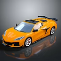 Yellow Sports Car With Aerodynamic Body Black Rear Spoiler And Shiny Alloy Wheels
