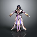 Anime Style Woman In Purple And White Outfit With Flowing Sleeves And Decorative Details