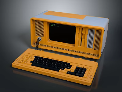 Retro Yellow White Desktop Computer Featuring Classic Keyboard And Vintage Monitor 3d model
