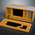 Retro Yellow White Desktop Computer Featuring Classic Keyboard And Vintage Monitor