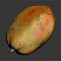 Ripe Papaya With Vibrant Orange Red Color And Green Stem On Black Background