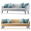 Gray and Beige Two Seater Sofas With Blue Patterned Cushions and Modern Design 3d model