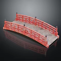 Japanese Style Garden Bridge With Red Railings And Stone Deck Reflection