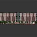 3D Model of Residential Complex with Apartment Buildings Trees Basketball Court Roads and Vehicles