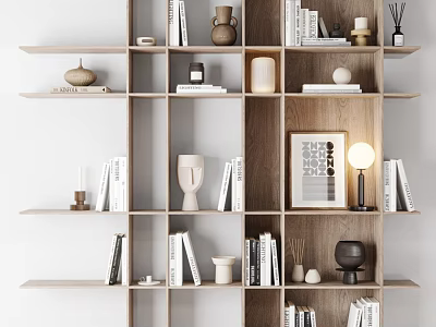 Modern Stylish Shelf Unit With Books Decorative Vases Sculptures Lamp And Framed Art 3d model