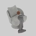 Modern Light Gray Upholstered Leisure Chair With Curved Armrests Round Base And Striped Blanket