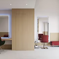 Elegant Bright Hair Salon Interior With Light Wood Decor LED Mirrors And Comfortable Styling Chairs
