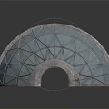 Cartoon Scene With Futuristic Grid Structure Featuring Glass Panels And Cylindrical Design