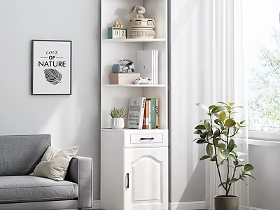 Modern Living Room Storage Shelf Cabinet With Books Decorations And Green Plant 3d model