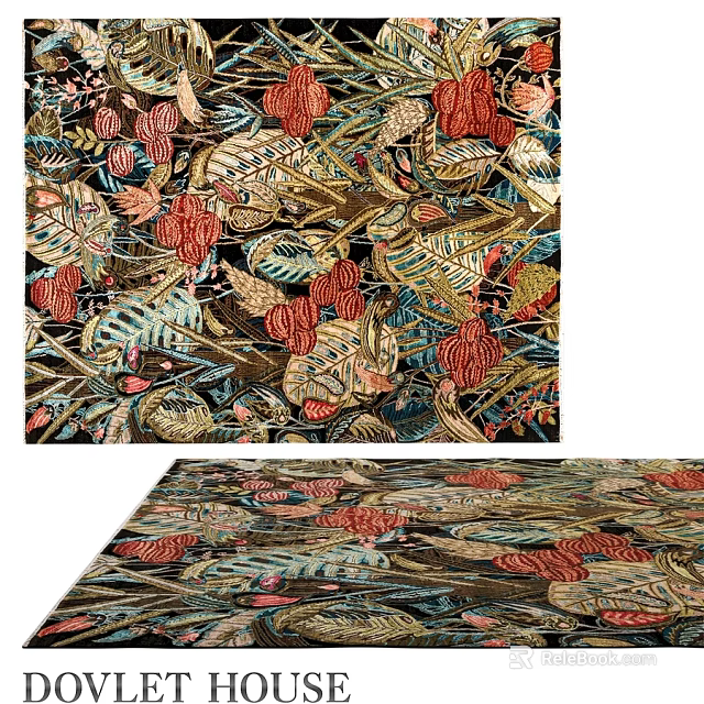 Colorful Artistic Square Carpet with Intricate Leaf and Floral Patterns for Living Room Decor 3d model 