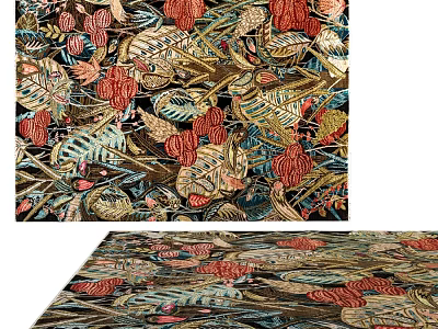 Colorful Artistic Square Carpet with Intricate Leaf and Floral Patterns for Living Room Decor 3d model