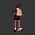 Cartoon Character Wearing Dark Hoodie Red Shorts Backpack Glasses Pink Streaked Hair And White Sneakers