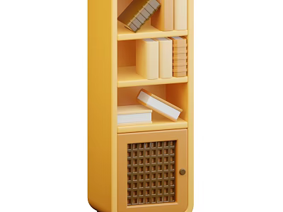 Yellow Modern Bookcase With Multiple Shelves Books And Bottom Grid Door Cabinet 3d model