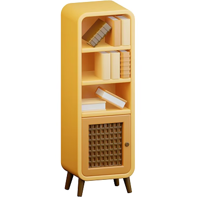 Yellow Modern Bookcase With Multiple Shelves Books And Bottom Grid Door Cabinet 3d model