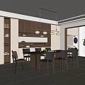 Modern Restaurant Interior Design With Dining Table Chairs And Pendant Lights 3d model