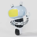 Light Blue Robot Doll Featuring Yellow Eyes Black Striped Arms And Antennas