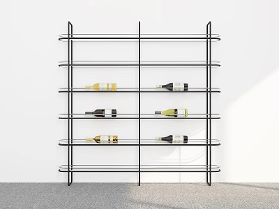 Modern Wine Rack With Black Metal Frame And Glass Shelves Holding Wine Bottles 3d model