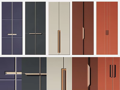 Colorful Cabinet Door Panels With Various Handle Designs For Interior Use 3d model