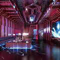 Modern KTV Interior With Neon Lights Comfortable Sofa Seats And Large Screen