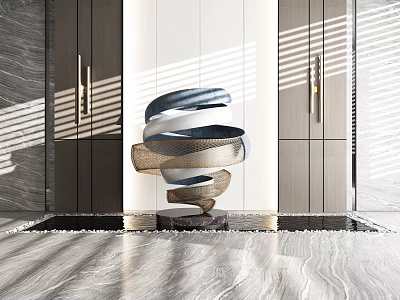 Modern Artistic Carved Sculpture With Spiral Design Marble Base And Metal Accents 3d model