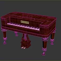 Classic Red Wooden Piano With White Keys And Ornate Metal Legs