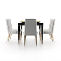 Black Marble Top Dining Table Set with White Upholstered Chairs and Place Settings 3d model