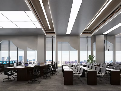 Modern Monitoring Room Interior With Desks Monitors And City View 3d model