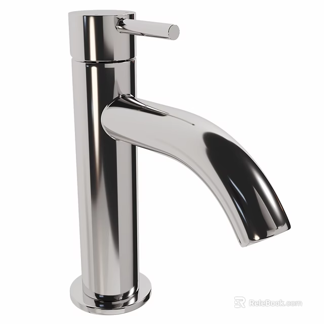 Modern Stainless Steel Faucet With Sleek Polished Surface And Curved Spout 3d model 