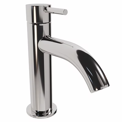 Modern Stainless Steel Faucet With Sleek Polished Surface And Curved Spout 3d model