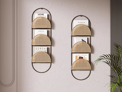 Wall Mounted Shelves With Black Frame And Beige Woven Panels For Home Interior Decor 3d model