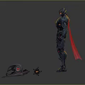 Robotic Characters With Various Colors Designs Golden Red Cape Gray Blue Helmet And Small Device