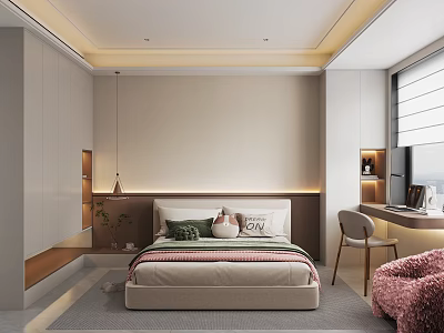 Cozy Kids Bedroom Interior With Light Colored Walls Comfortable Bed Desk And Soft Rug 3d model