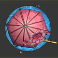 Game and Movie Character with Pink Umbrella Pink Hair Kimono Outfit Staff and Falling Petals