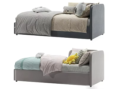 Modern Kids Bed With Colorful Bedding Soft Sheets And Stuffed Toys For Bedroom 3d model
