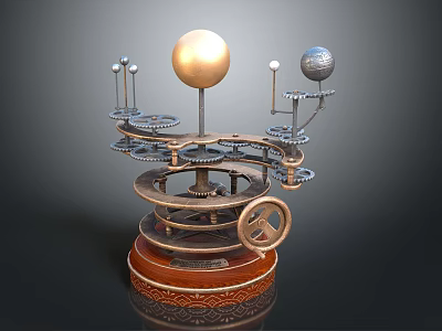 Intricate Mechanical Device With Golden Silver Spheres Gears And Spiral Structure On Decorative Base 3d model