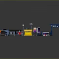 Modular Toy Construction Kit Featuring Blue Arches Yellow Boxes Street Lamps And Control Panels