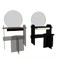 Modern Acrylic Dressing Table With Round Mirror And Matching Stool 3d model