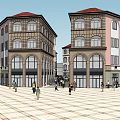 Modern Commercial Street With Surrounding Buildings And Pedestrian Public Square