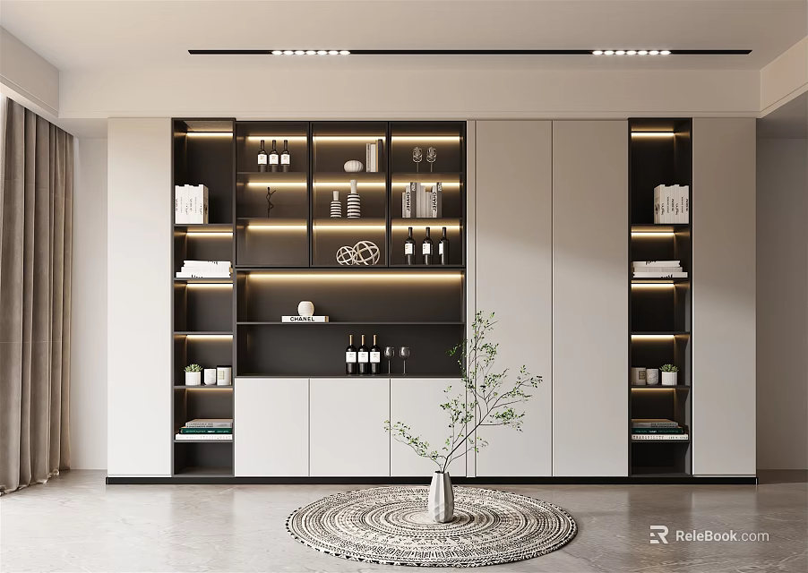 Modern Elegant Wine Cabinet Interior With LED Lighting And Glass Shelves For Wine Bottles 3d model 