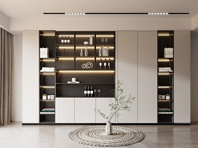 Modern Elegant Wine Cabinet Interior With LED Lighting And Glass Shelves For Wine Bottles 3d model